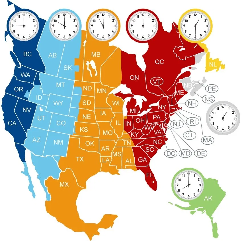 The North America Time Zone Map | Large Printable Colorful, Details | WhatsAnswer Time Zone Map