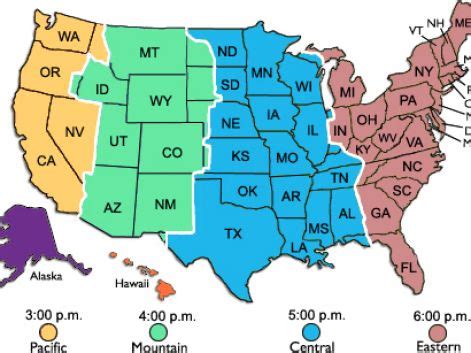 Printable map of usa time zones
