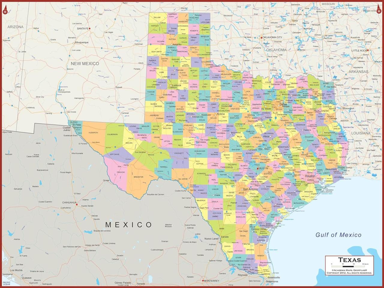 Amazon.com : 54 x 41 Large Texas State Wall Map Poster with Counties - Classroom Style Map with
