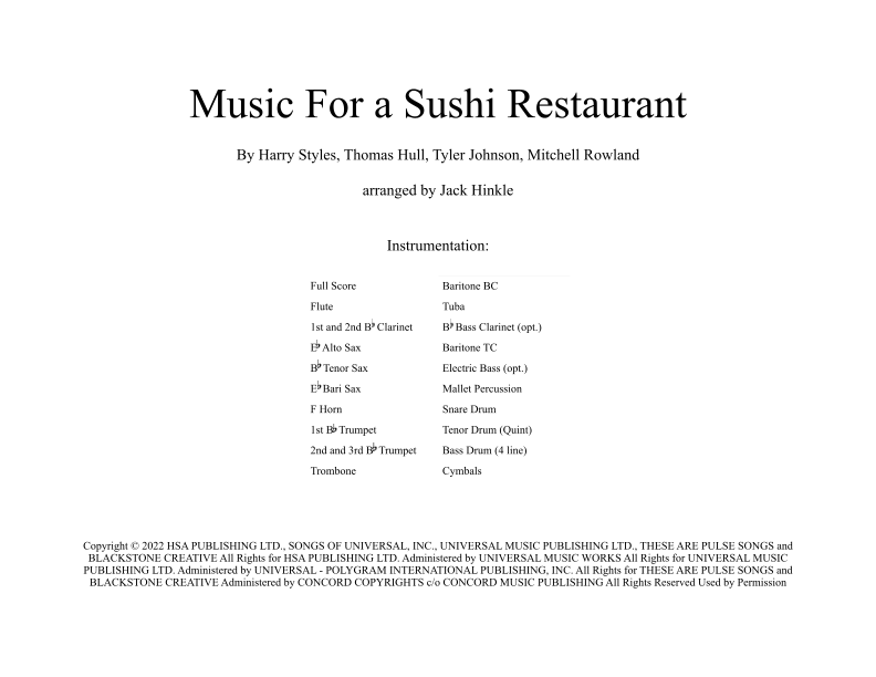 Music For A Sushi Restaurant Sheet Music | Harry Styles | Marching Band