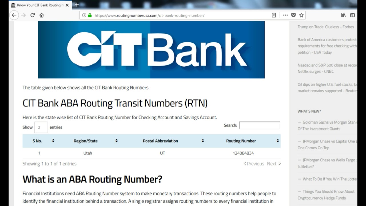How To Find CIT Bank Routing Number? - YouTube
