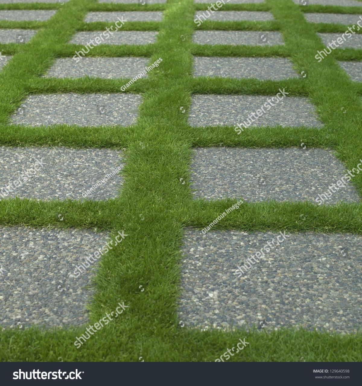 Manicured Grass And Stone Tiles Stock Photo 129640598 : Shutterstock