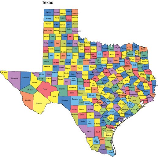 Texas Map with Counties